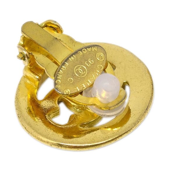 Chanel Gold Black Button Earrings Clip-On 93C 186585 - Picture 3 of 4